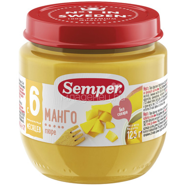 Пюре Semper фруктовое 125 гр Манго с витамином С (с 6 мес) 0