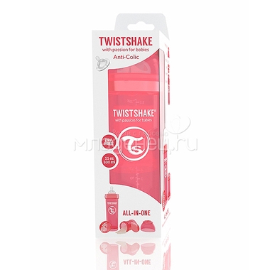 Бутылочка Twistshake 330 мл Антиколиковая (с 0 мес) персиковая 2