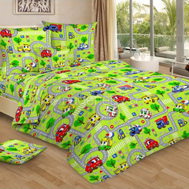 Комплект постельного белья детский Letto с наволочкой 50х70 Город зеленый 0