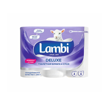 Туалетная бумага LAMBI Deluxe белая (4 слоя) 6 шт 0