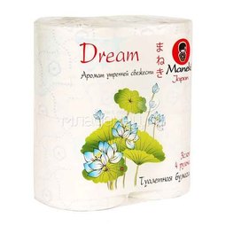 Туалетная бумага Maneki Dream 3 слоя 3 слоя (4 рулона в упаковке) с голубым тиснением 23 м