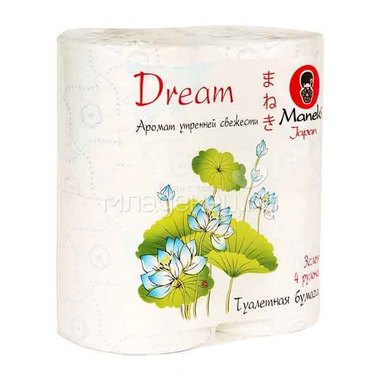 Туалетная бумага Maneki Dream 3 слоя 3 слоя (4 рулона в упаковке) с голубым тиснением 23 м 0