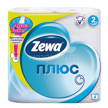 Туалетная бумага Zewa ПЛЮС белая (2 слоя) 4 шт 0