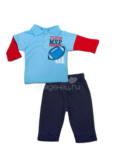 Комплект Bon Bebe Бон Бебе для мальчика: футболка-поло и штанишки, цвет темно-синий/голубой  0