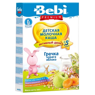 Каша Bebi Premium молочная 200 гр Гречневая с курагой и яблоком (с 5 мес) 0
