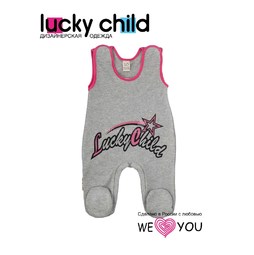 Ползунки высокие Lucky Child Лаки Чайлд  коллекция Спортивная линия,  для девочки серые с принтом 