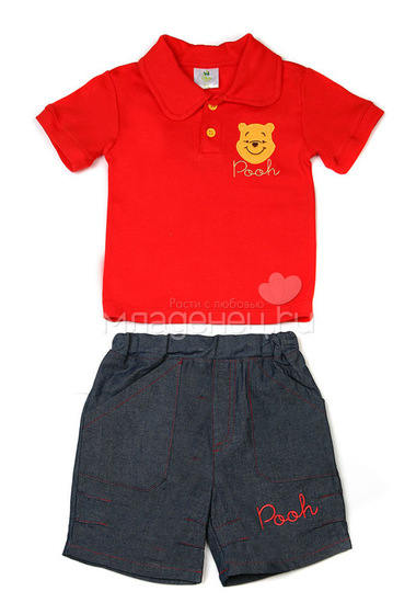 Комплект одежды Дисней Винни Пух футболка-поло и шорты, для мальчика, красный  2