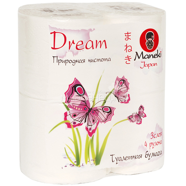 Туалетная бумага Maneki Dream 3 слоя с тиснением (4 рулона в упаковке) 23 м 1
