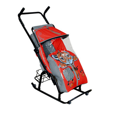 Санки-коляска Снегурочка 42-Р Тигренок с корзинкой Серые с красным 0