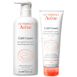 Набор Avene Cold Cream эмульсия для тела с колд-кремом 400 мл + очищающий сверхпитательный гель с колд-кремом 200 мл