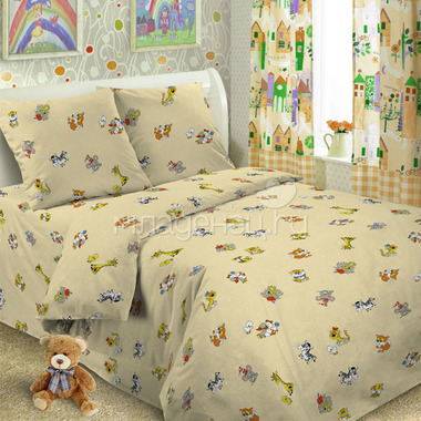 Комплект постельного белья детский Letto в кроватку с простыней на резинке BGR-35 Бежевый 0