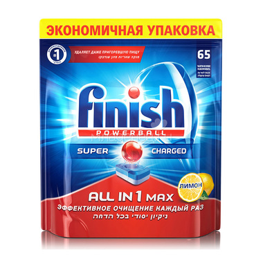 Таблетки для посудомоечных машин Finish All in 1 MAX Лимон, 65 шт 0