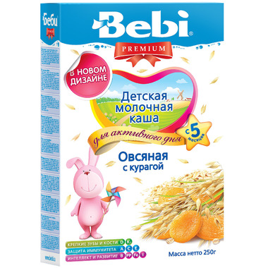 Каша Bebi Premium молочная 200 гр Овсяная с курагой (с 5 мес) 0