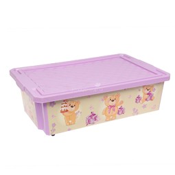 Ящик для хранения игрушек Little Angel X-Box Bears 30л на колесах Бежевый с розовым