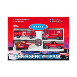 Машинка Welly Служба спасения - пожарная команда  4 шт.