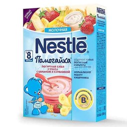 Каша Nestle Помогайка молочная йогуртная 200 гр 3 злака с бананом и клубникой (с 8 мес)