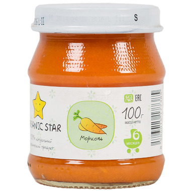 Пюре Organic Star овощное 100 гр Морковь (с 6 мес) 0