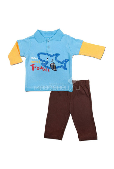 Комплект Bon Bebe Бон Бебе для мальчика: футболка-поло и штанишки, цвет голубой-коричневый  0