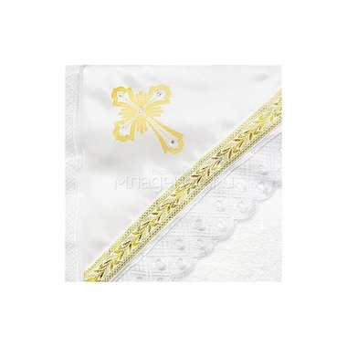 Пеленка Маргарита для крещения, с уголком и золотой отделкой, махра, цвет - Белый 90*90 см. 1
