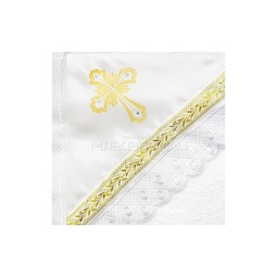 Пеленка Маргарита для крещения, с уголком и золотой отделкой, махра, цвет - Белый 90*90 см.