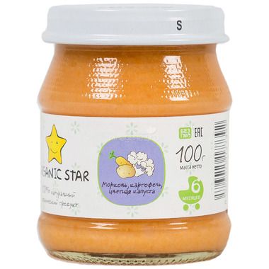 Пюре Organic Star овощное 100 гр Морковь картофель цветная капуста (с 6 мес) 0
