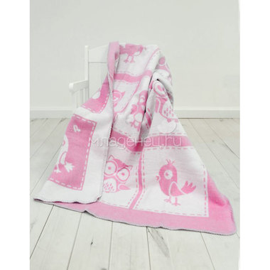 Одеяло Споки Ноки хлопковое подарочная упаковка отделка оверлок Дизайн Птички Розовый 1