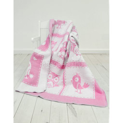 Одеяло Споки Ноки хлопковое подарочная упаковка отделка оверлок Дизайн Птички Розовый