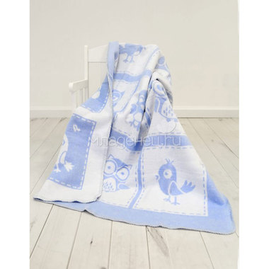 Одеяло Споки Ноки хлопковое подарочная упаковка отделка оверлок Дизайн Птички Голубой 1