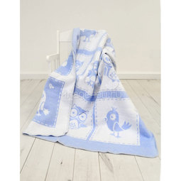 Одеяло Споки Ноки хлопковое подарочная упаковка отделка оверлок Дизайн Птички Голубой