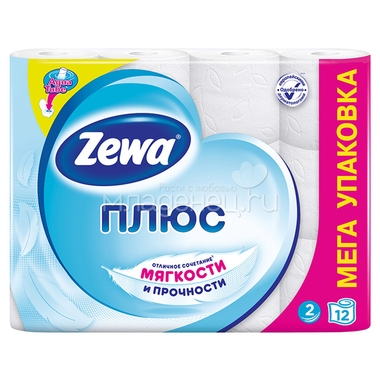 Туалетная бумага Zewa ПЛЮС 2-слойная белая 12 шт 0