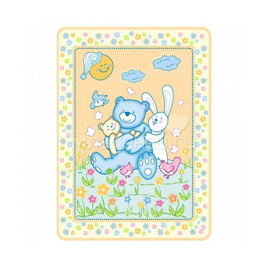 Одеяло Baby Nice байковое 100% хлопок 100х118 Мишка на лужайке (голубой, розовый, бежевый) 1