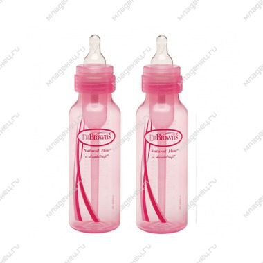 Набор бутылочек Dr Brown's 250 мл 2 шт Стандартные розовые (с 0 мес) 0