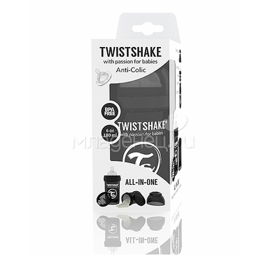 Бутылочка Twistshake 180 мл Антиколиковая (с 0 мес) черная 1