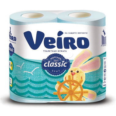 Туалетная бумага Veiro Classic  2-х слойная Голубая 4шт 0