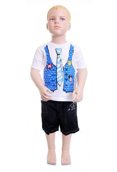 Комплект Дисней Микки футболка с коротким рукавом (рисунок галстук)и шорты, для мальчика. Голубой  0