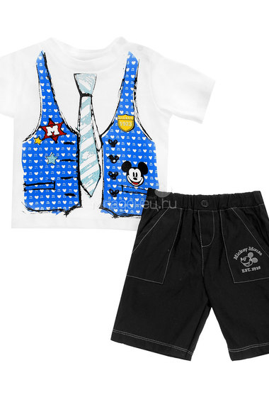 Комплект Дисней Микки футболка с коротким рукавом (рисунок галстук)и шорты, для мальчика. Голубой  2