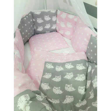 Комплект постельного белья ByTwinz для круглой кроватки Совята Розовые 0