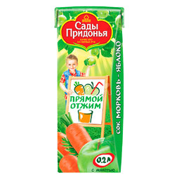 Сок Сады Придонья 200 мл (тетрапак) яблоко морковь прямого отжима с мякотью (с 5 мес)