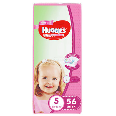 Подгузники Huggies Ultra Comfort Mega Pack для девочек 12-22 кг (56 шт) Размер 5 0