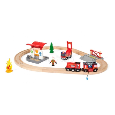 Игровой набор BRIO Железная дорога Пожарная станция, свет ,звук, 18 предметов 1