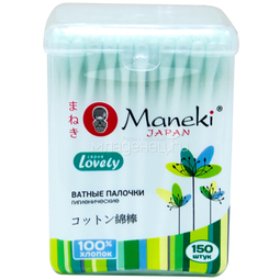 Ватные палочки Maneki Lovely (в стакане) зеленые 150 шт
