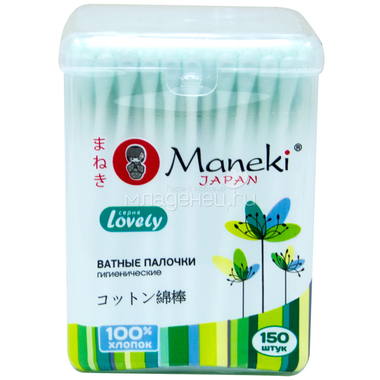 Ватные палочки Maneki Lovely (в стакане) зеленые 150 шт 0
