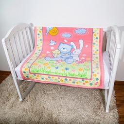 Одеяло Baby Nice байковое 100% хлопок 100х118 Мишка на лужайке (голубой, розовый, бежевый)