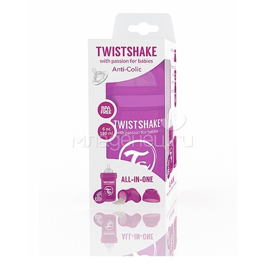 Бутылочка Twistshake 180 мл Антиколиковая (с 0 мес) фиолетовая 1