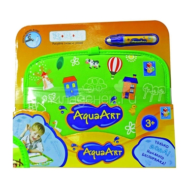 Коврик для рисования 1toy AquaArt 47х30см С водным маркером, зелёный, чемоданчик 2