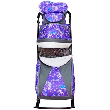 Санки-коляска SNOW GALAXY LUXE на больших мягких колесах сумка муфта Елки на Фиолетовом 4
