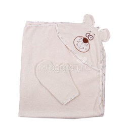 Полотенце-уголок Осьминожка Мишка с вышивкой махровое Бежевое