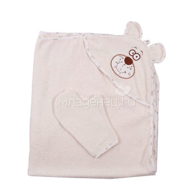 Полотенце-уголок Осьминожка Мишка с вышивкой махровое Бежевое 0
