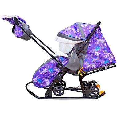 Санки-коляска SNOW GALAXY LUXE на больших мягких колесах сумка муфта Елки на Фиолетовом 2