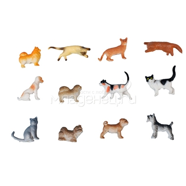 Игровой набор 1toy В мире животных Собаки и кошки, 12 фигурок, 5 см 1
